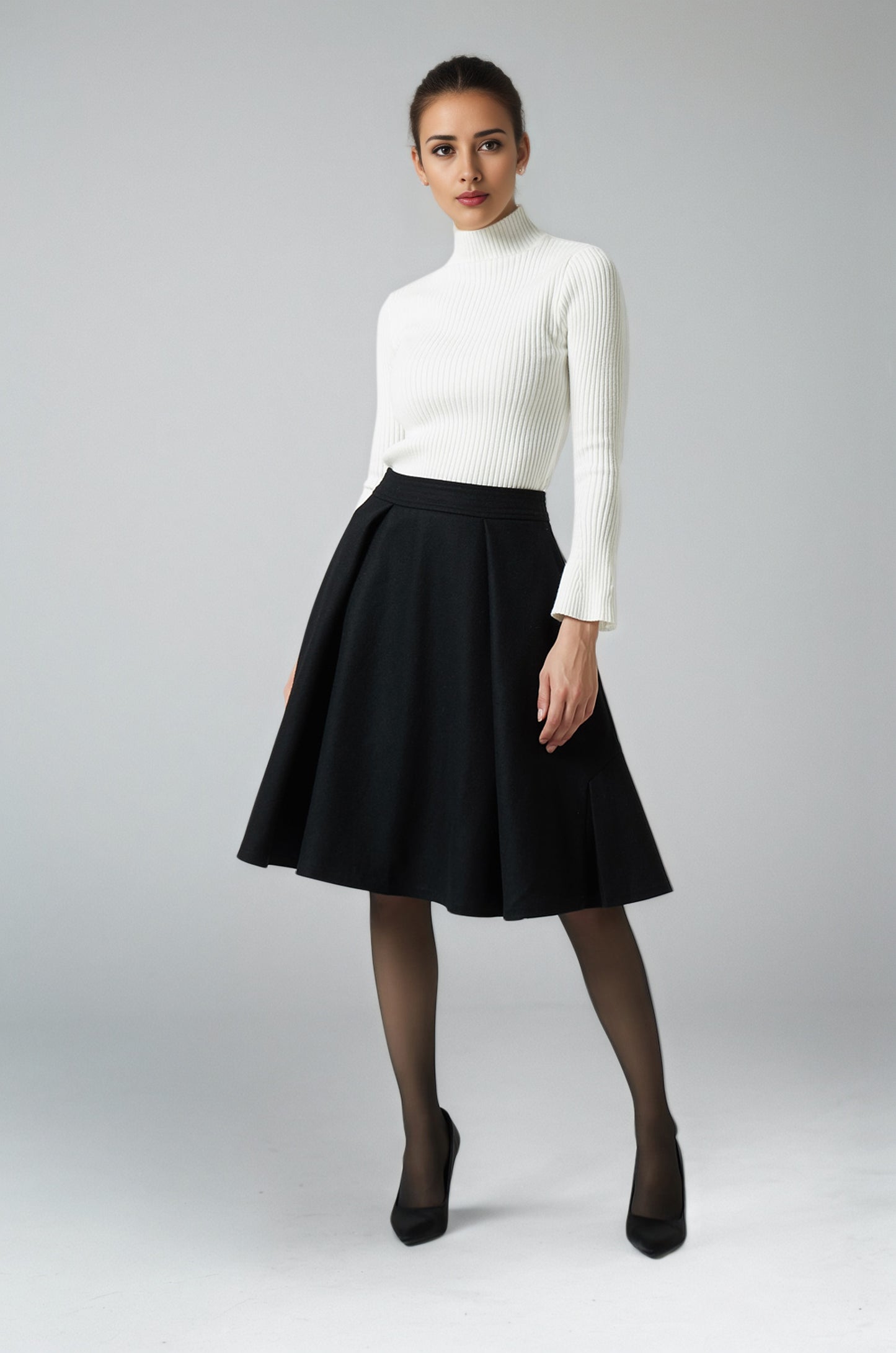 knee length black wool skirt 6291
