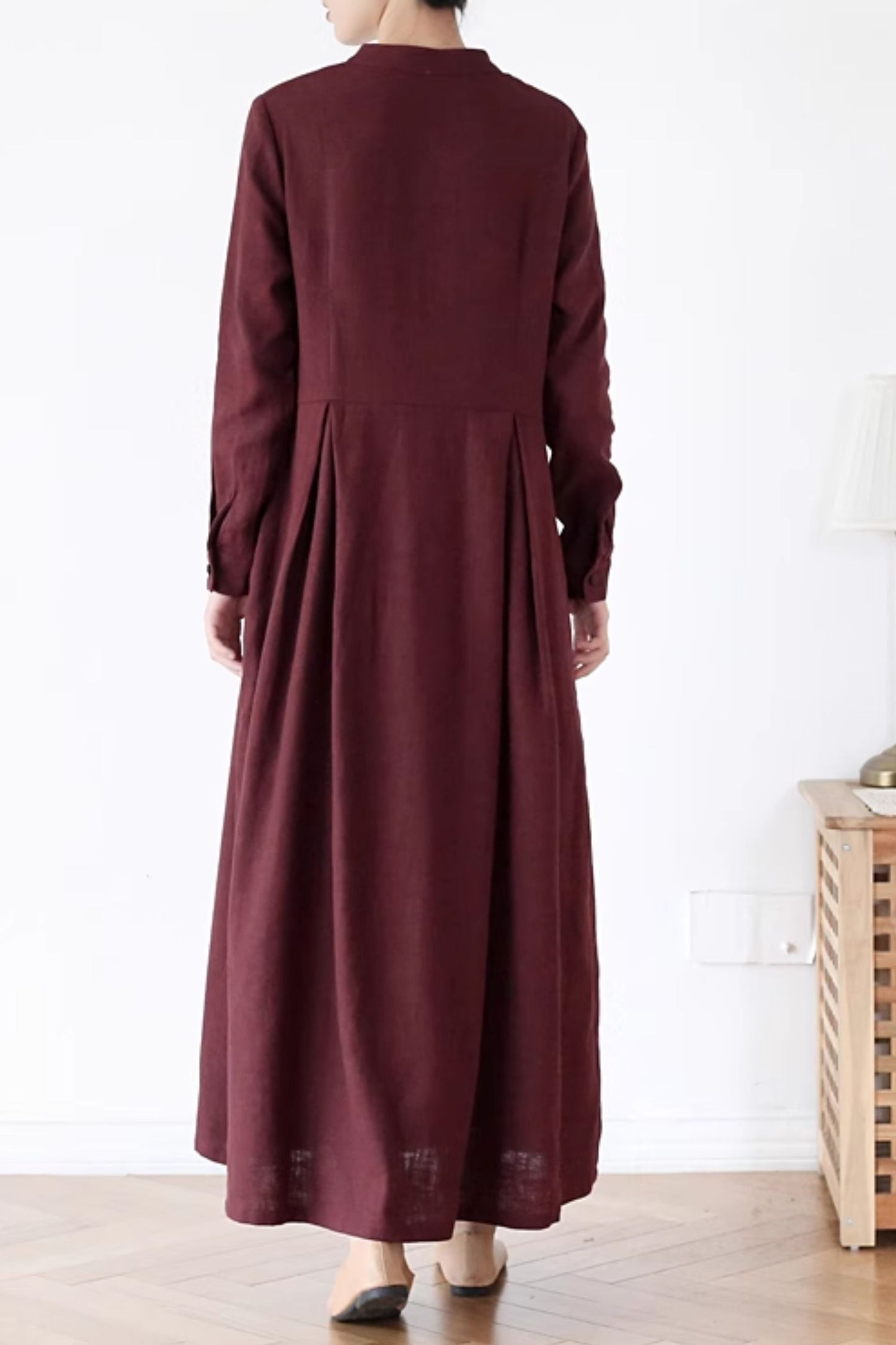 Vintage inspired long sleeves linen dress women 4825
