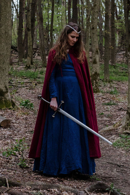 Blue Linen Maxi Dress - Fitted Waist with Pockets 3501