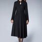 Mandarin collar black winter wool dress women 1872