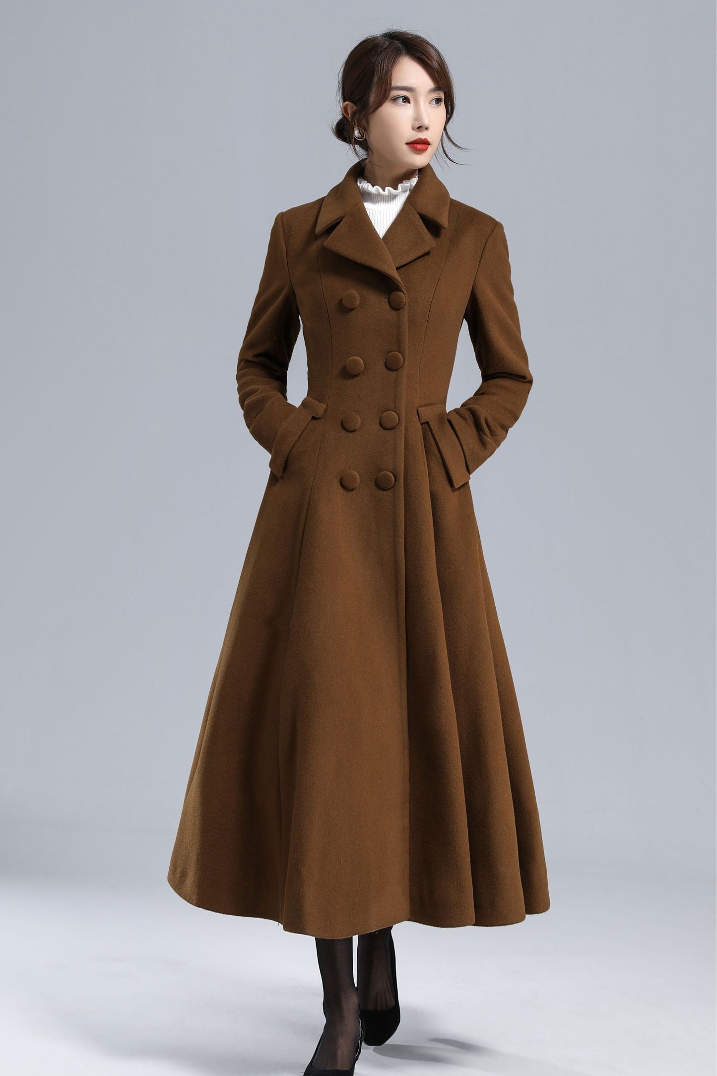 Women's Brown Long Wool Coat 3238