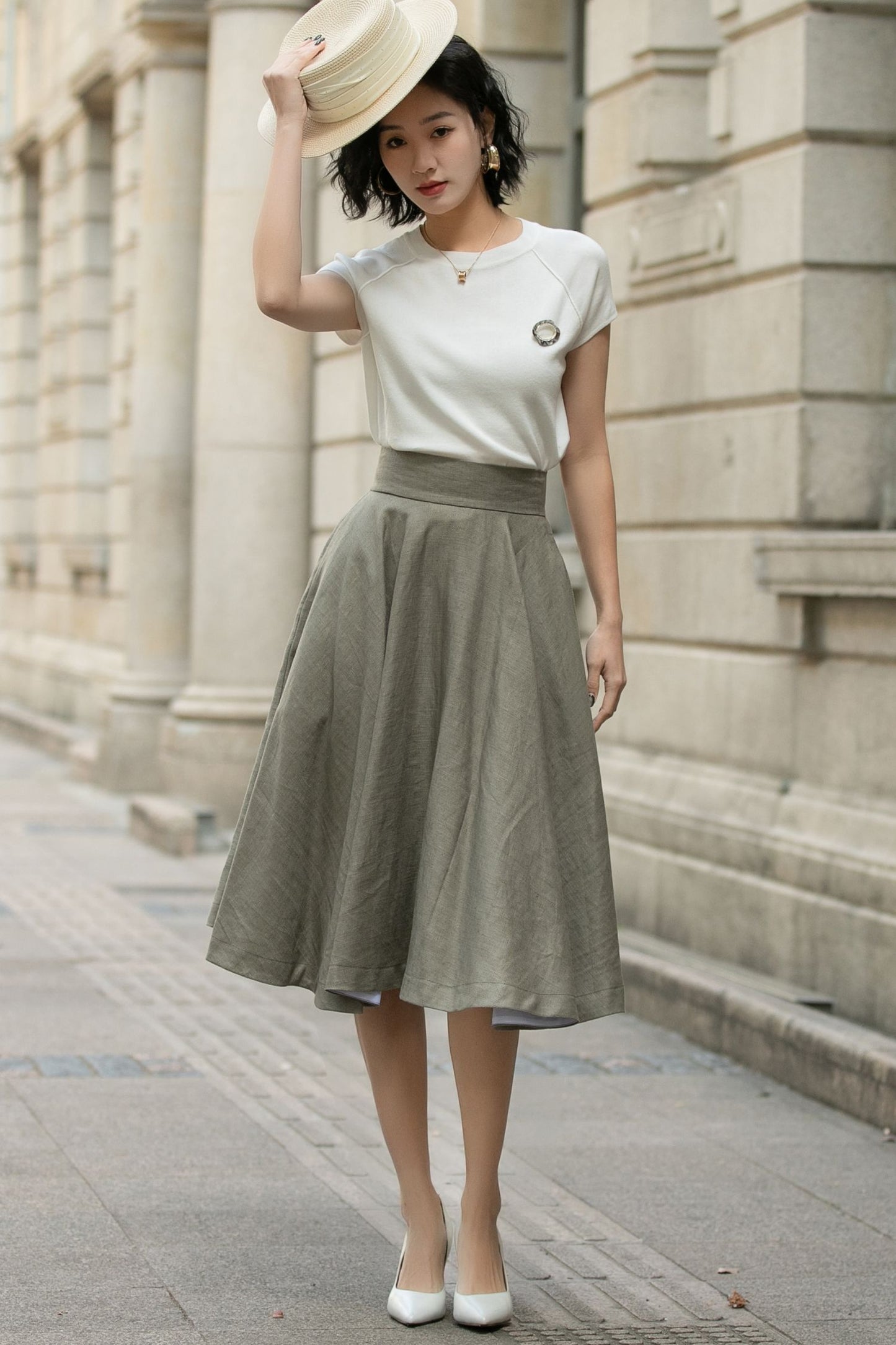 High-Waisted Midi Skirt with Pockets 5680