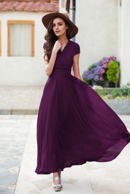 Elegant Chiffon Maxi Dress – Empire Waist Wedding Guest & Vacation Gown 2618-4