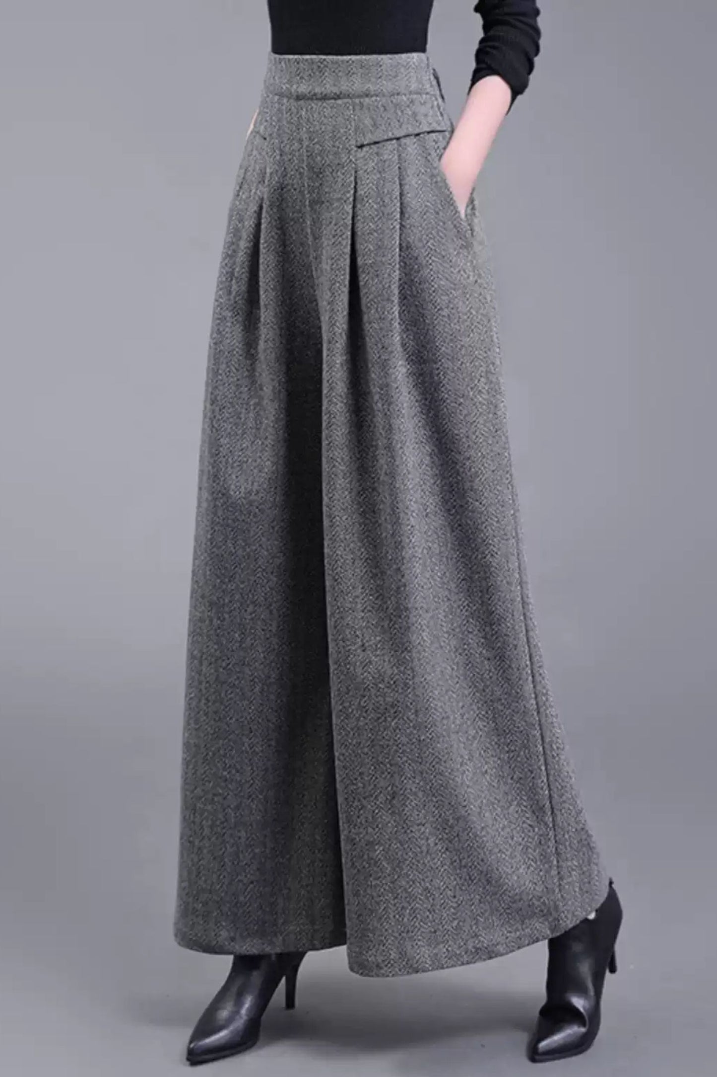 Wide leg wool pants with pockets 6227