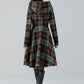 Hooded midi plaid winter wool coat women 4784