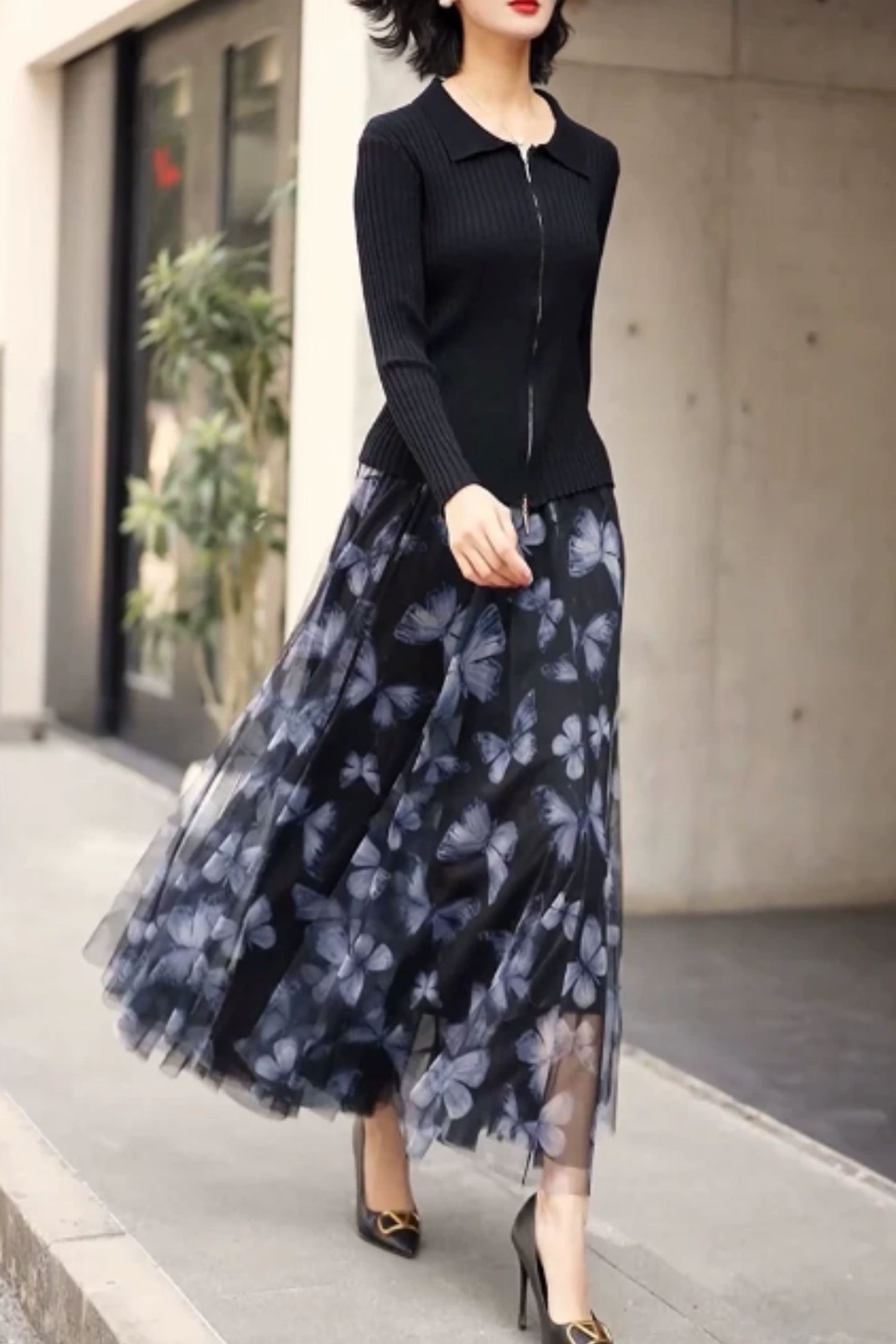 Butterfly Tulle Maxi Skirt with Elastic Waist | Xiaolizi 6823