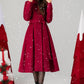 Red hooded long wool coat women 4615