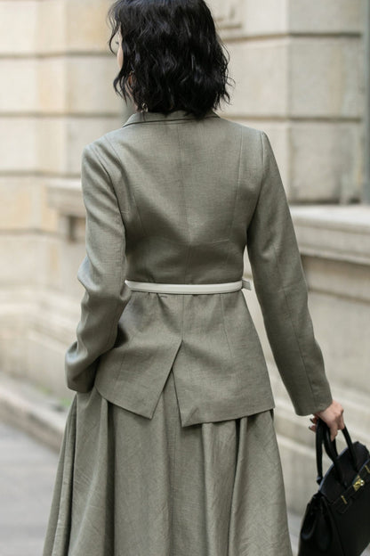 Linen Short Jacket – Button Closure with Lapel Collar and Side Pockets for Spring & Autumn 5681