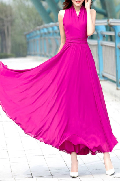 Maxi halter chiffon fit and flare wedding dress 5160