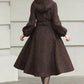 Xiaolizi Handmade Vintage Wool Coat – Brown Hooded Belted Swing Winter Coat 6610