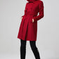 Women's Hooded Wool Coat - Double Breasted Red Winter Coat 5612