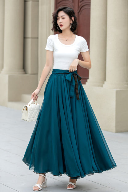 Reversible Chiffon Maxi Skirt – Two-Tone Swing Circle Skirt for Summer 5171