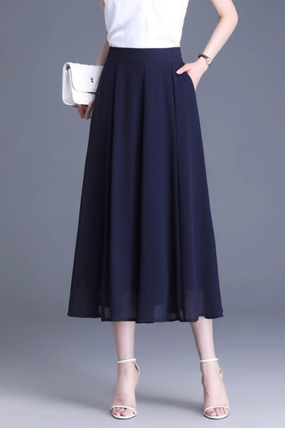 Burgundy Chiffon Midi Skirt - A-Line, Big Swing 6131