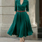 Green swing linen midi dress women 5677