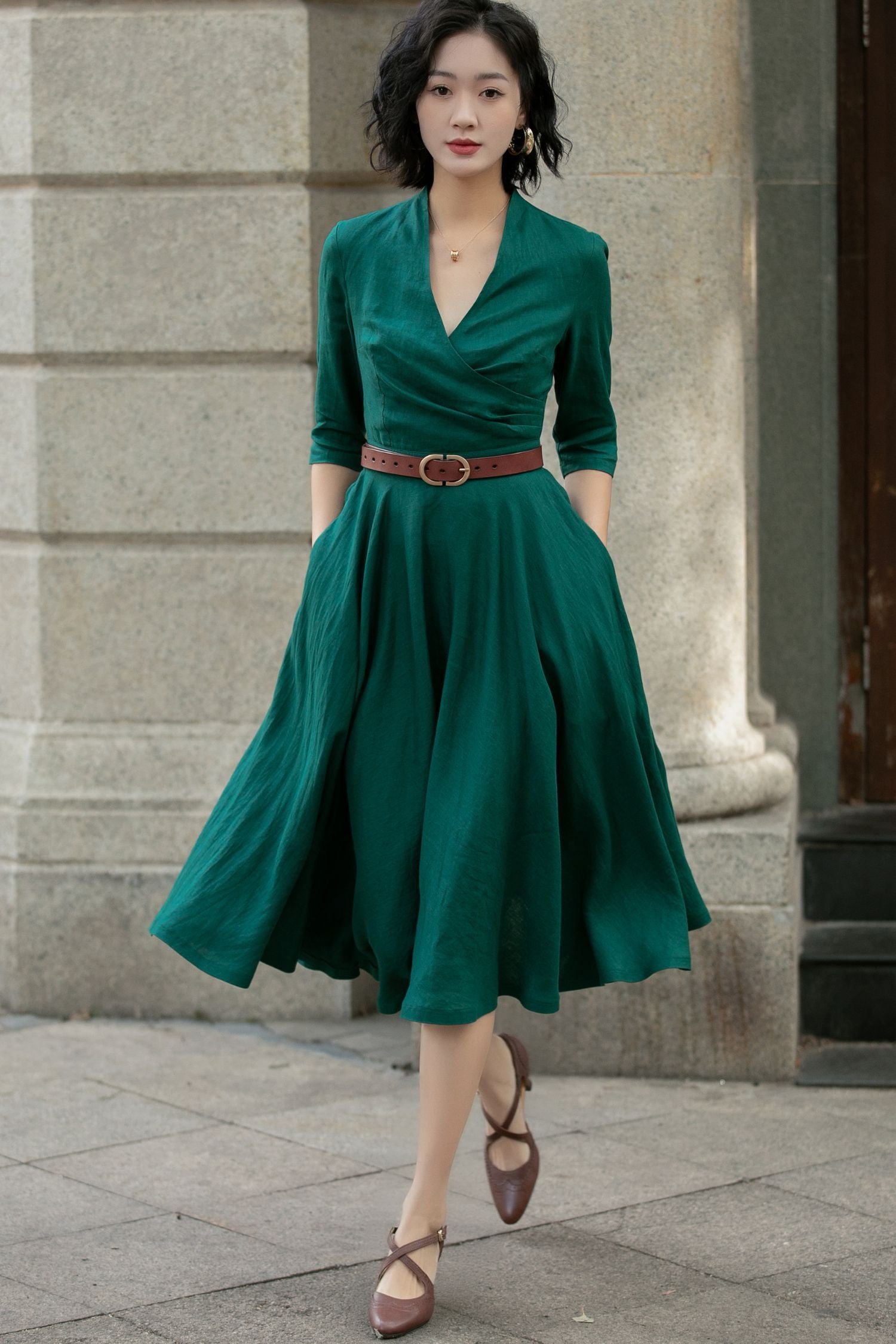 a line linen midi dress Timeless Oatmeal Linen Midi Dress | Trendy Women's Dresses
