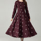 Burgundy Embroidered Wool Midi Dress – Fit & Flare Winter Swing Dress | Xiaolizi 6569