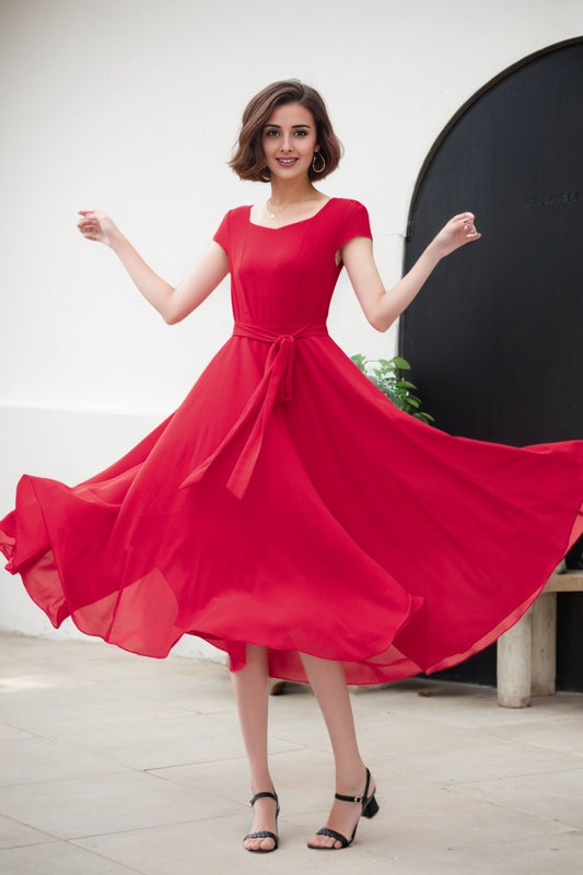 Fit and flare bohemian maxi chiffon dress 5176