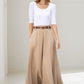 Khaki A line Swing Linen Maxi Skirt with Pockets  2780