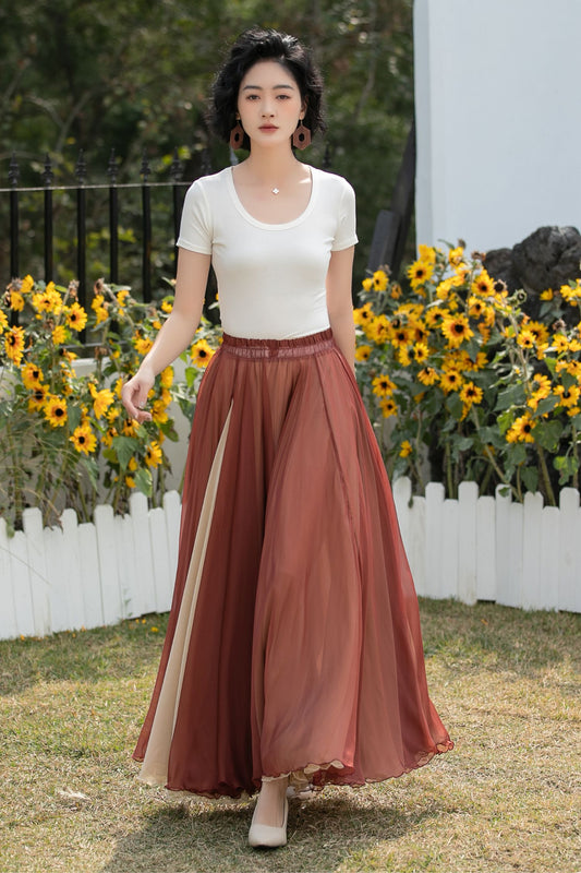 Xiaolizi Reversible Chiffon Maxi Skirt – Two Tone Full Circle 6687