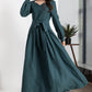 Customizable Dark Teal Linen Maxi Dress 5639