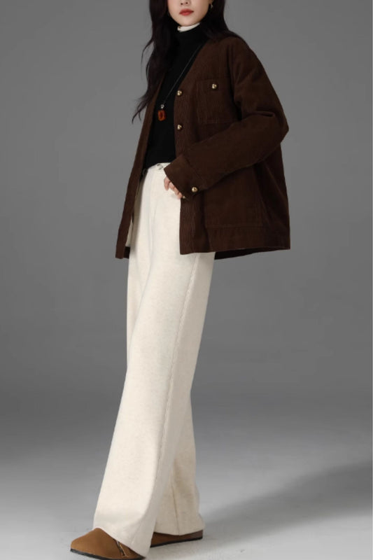 Wide leg long winter wool pants women 5471