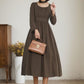 Elegant Brown Linen Midi Dress 5515