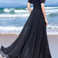 Fit and flare black maxi swing summer chiffon dress 5153