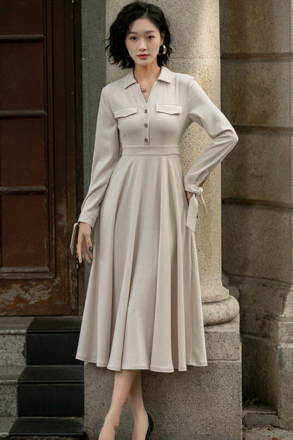 Fit and flare midi linen shirt dress 5675