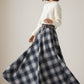 Blue Gray Plaid Wool Maxi Skirt – High Waist A-Line Winter Skirt for Women 5262