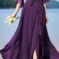Purple maxi prom chiffon dress with ruffle details 5165