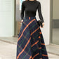 Women A-Line Pleated Plaid Wool Skirt 2838