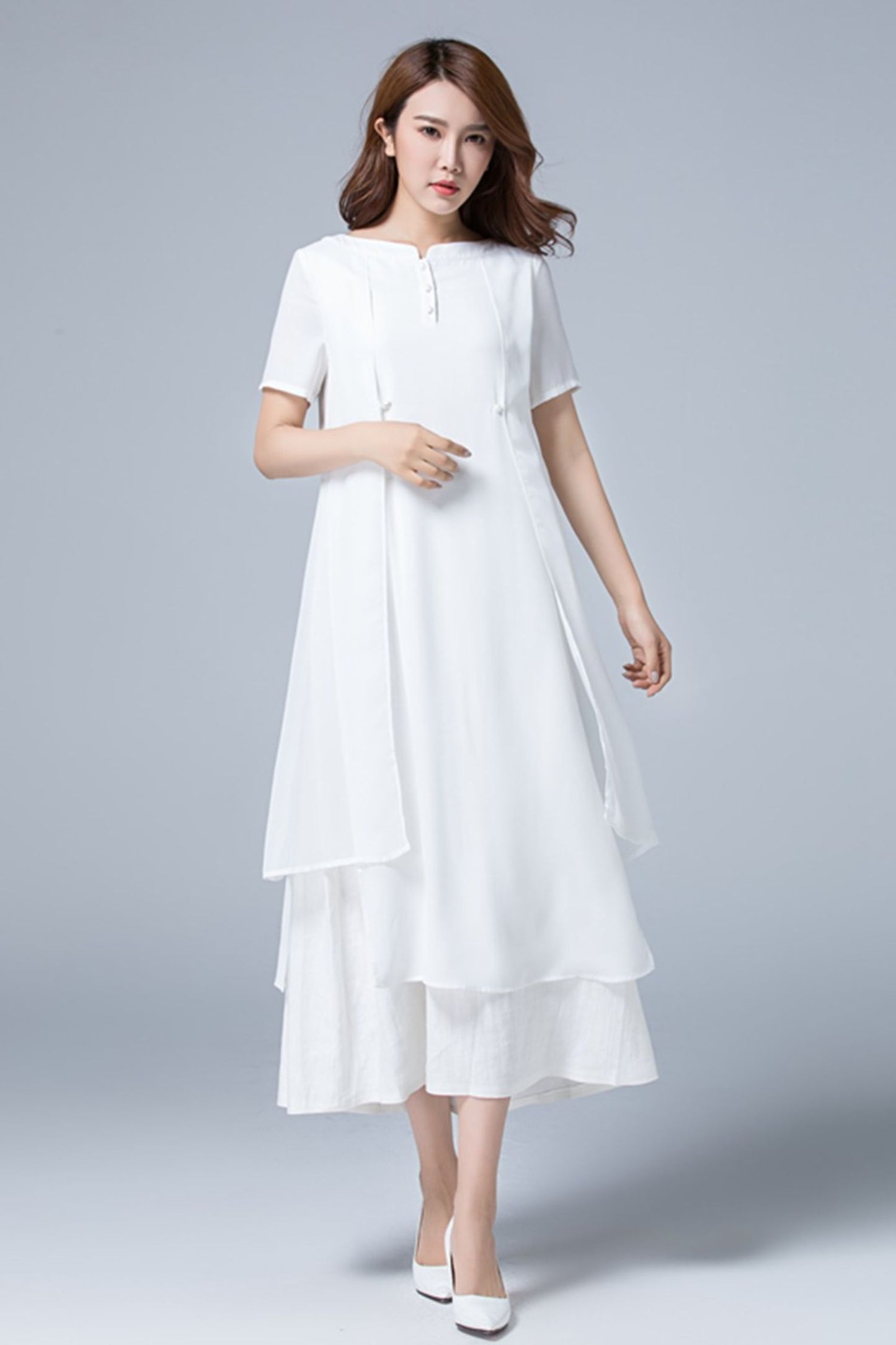 White Linen Plus size summer chiffon dress 1780