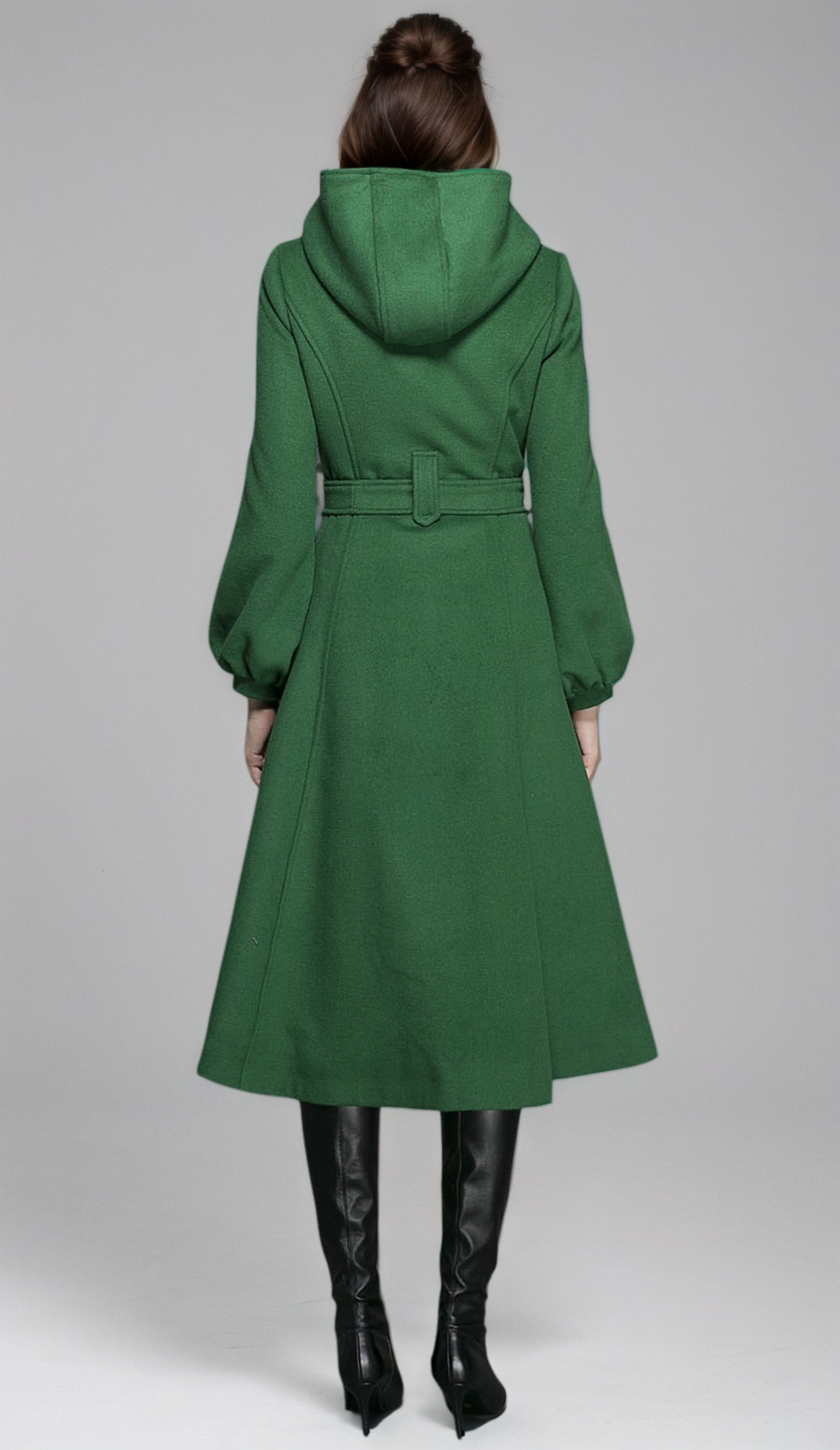 Maxi swing wool coat in Green 6351