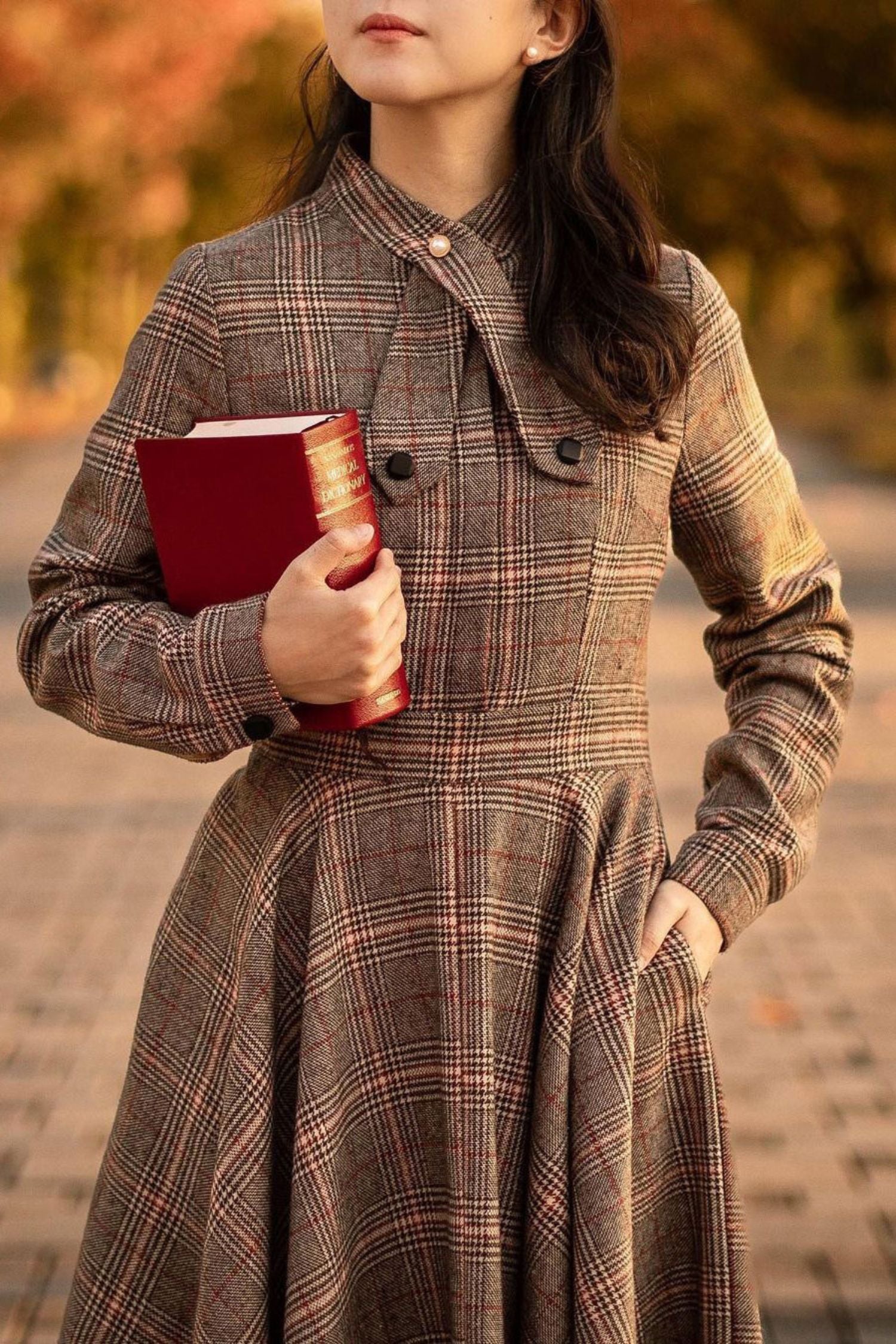 Plaid Wool Fit & Flare Dress Knee Length Long Sleeve | Xiaolizi Plaid Wool Fit & Flare Dress Knee Length Long Sleeve | Xiaolizi