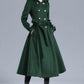 Green Long Wool Trench Coat with Hood 3212