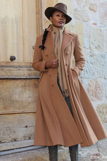 Vintage Camel Wool Coat – Handmade Long Winter Overcoat for Women 2405
