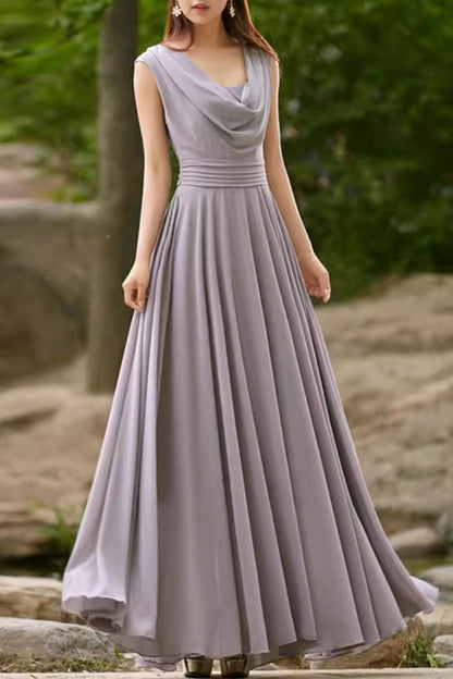 Gray Chiffon Maxi Dress - Fit and Flare Swing Silhouette 5168
