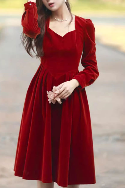 Prom knee length velvet dress women 4804