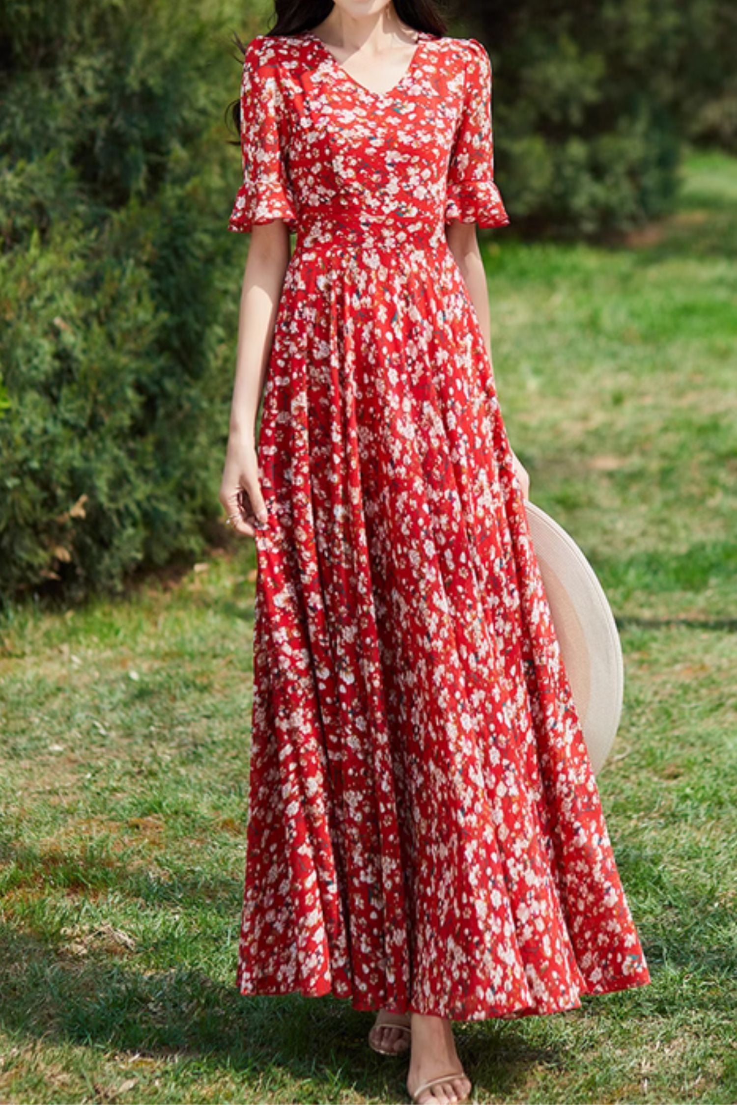 chiffon dress red print Red PrettyLittleThing Chiffon Abstract Print Beaded Backless Maxi Dress