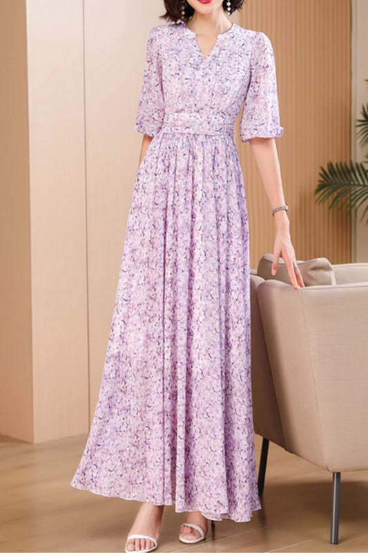 Summer prom floral printed swing chiffon dress 5023