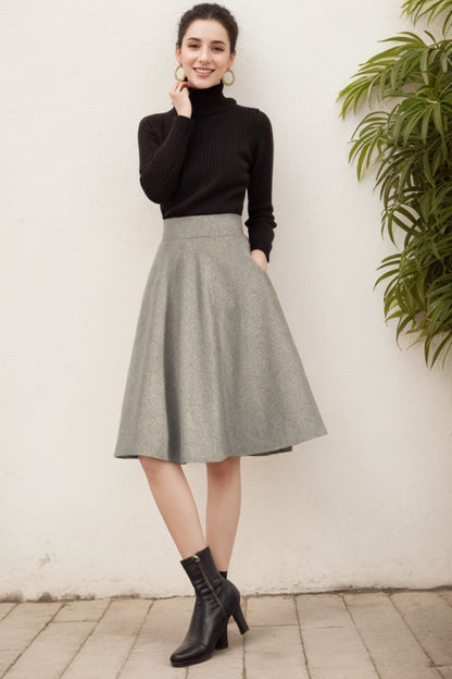 Gray Wool A-Line Skirt - Winter Ready, Flattering Fit 5233