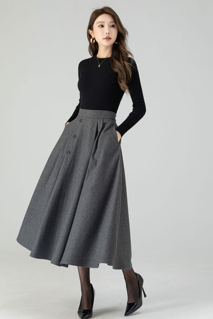 Button down midi winter wool skirt 4557