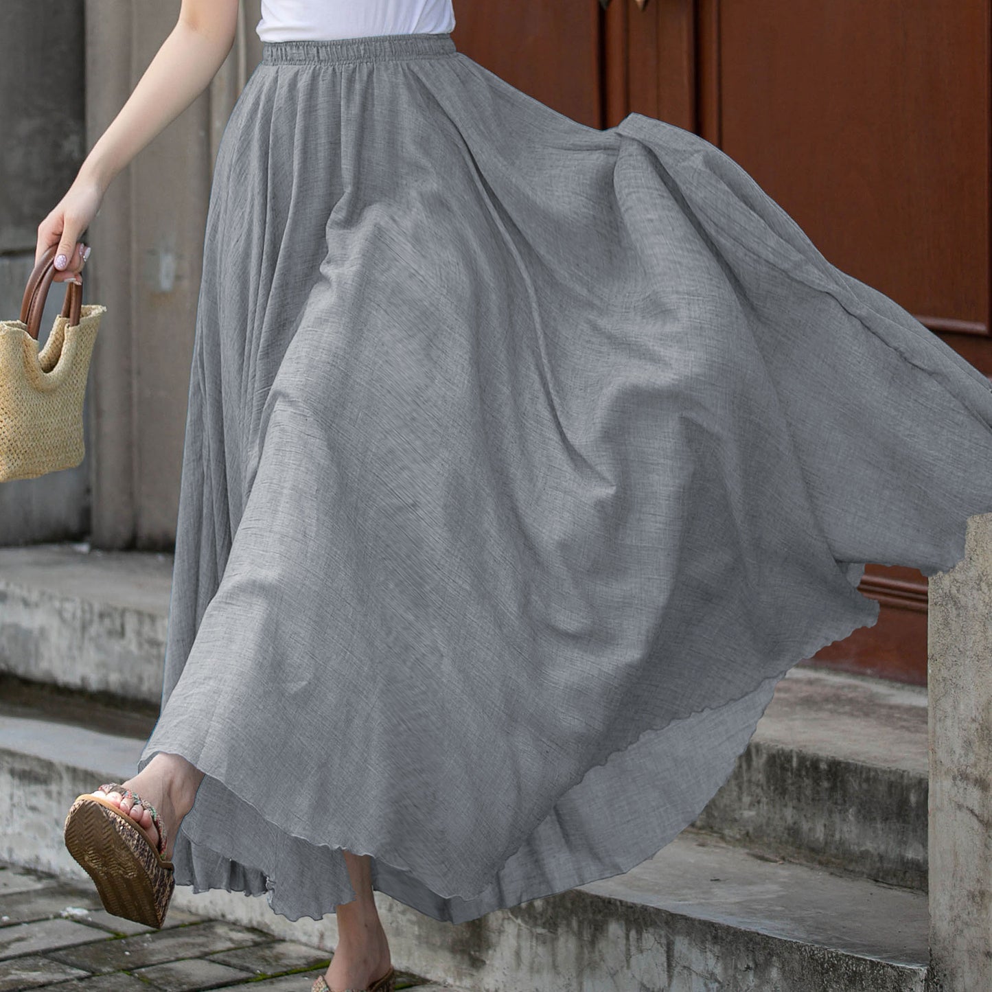 Grey Women Swing long Maxi Skirt 5788