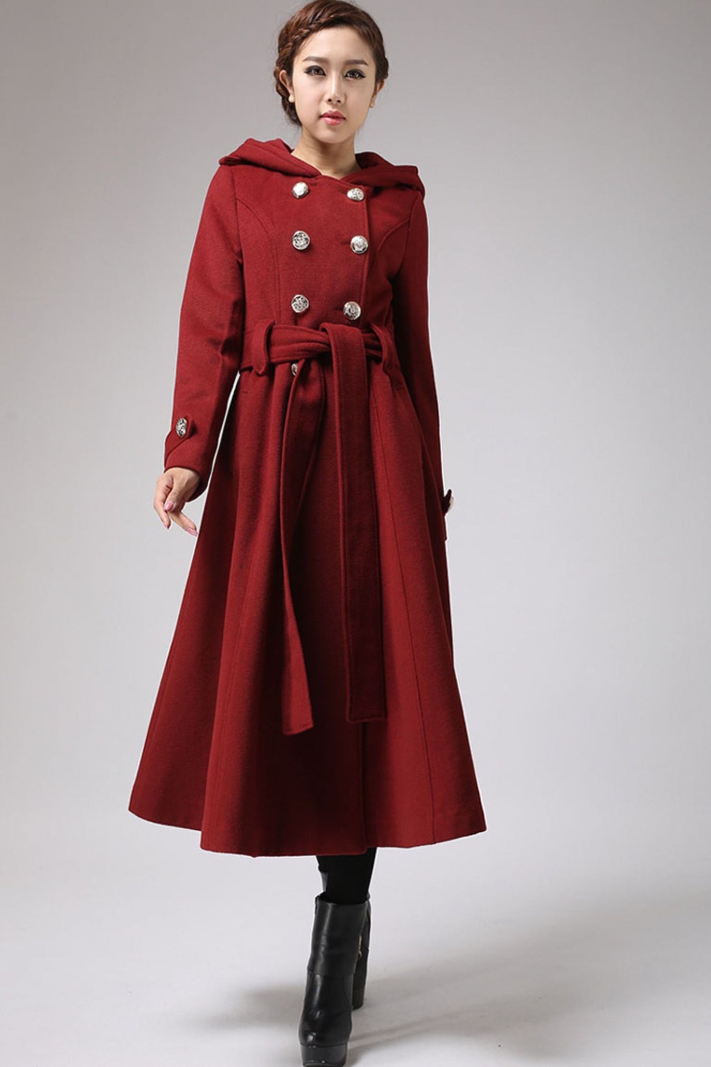 Women Hooded Military Wool Coat 0705