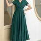 Green Maxi Pleated linen dress 5832