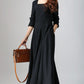 Long sleeve Maxi Black Linen Dress -LBD 793