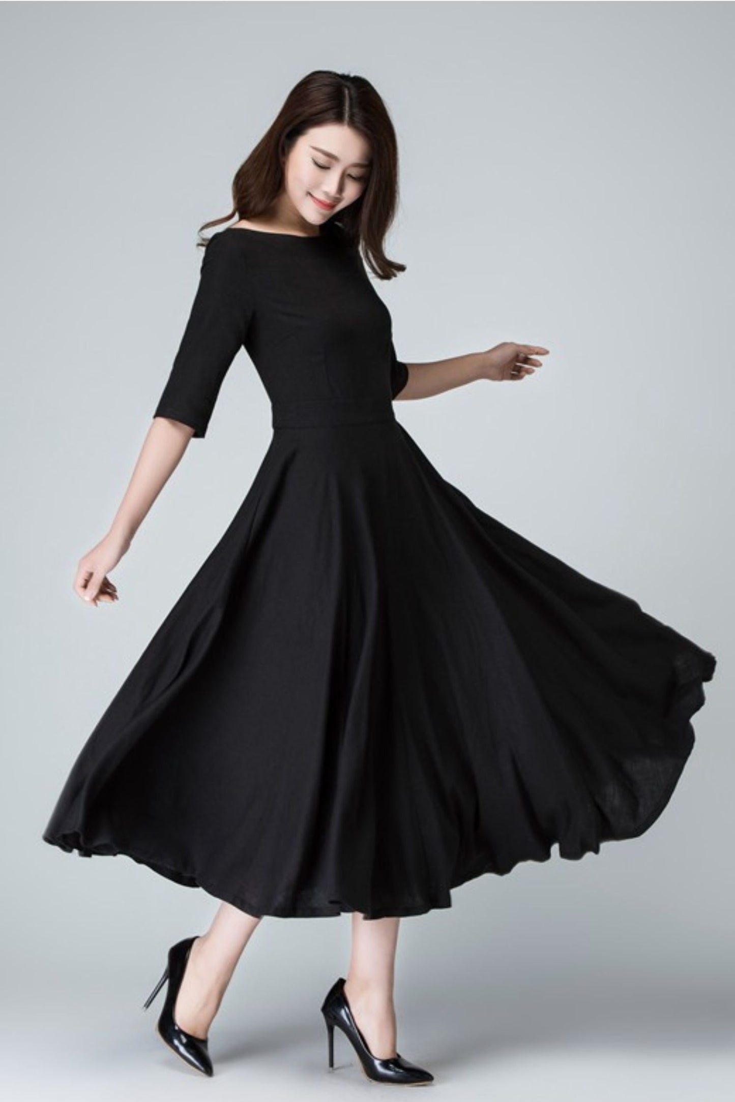 Elegant fit and flare little black dress 1458