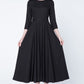 Women's fit and flare Midi black linen dress 1728