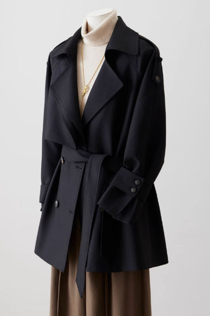 Black short trench coat for women 5376