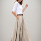 Beige Cotton Linen Maxi Skirt – Vintage High Waist Long Skirt with Pockets 2783